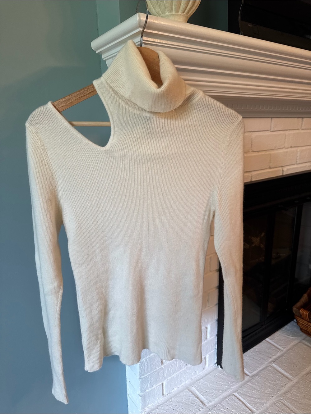 Aqua Cream Asymmetrical Cutout Turtleneck Sweater